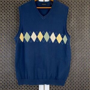 Van Heusen Mens Sleeveless Blue V Neck Pullover Sweater Size Medium